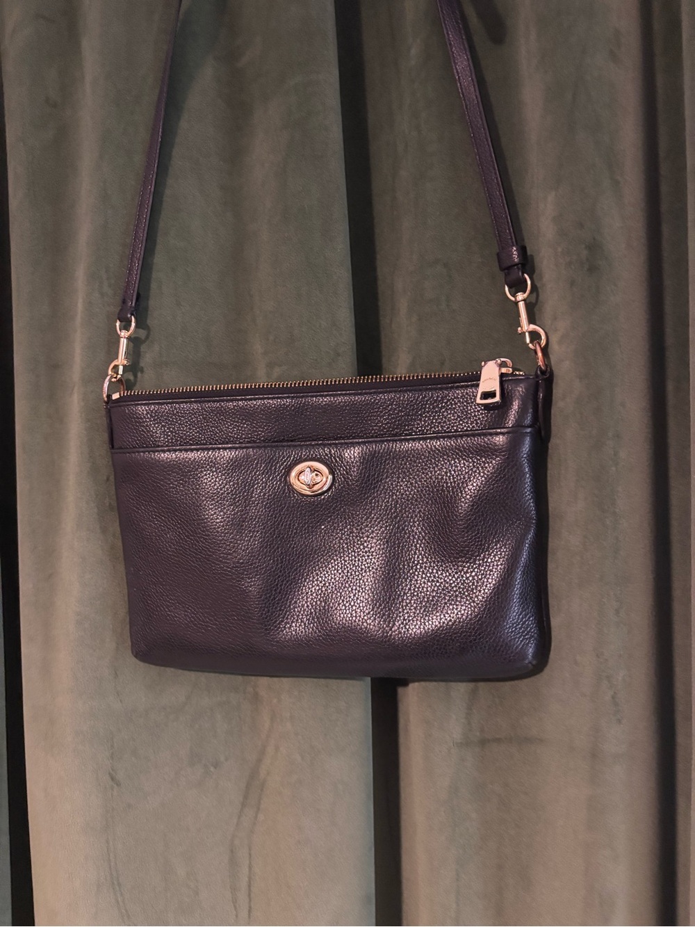 Coach Polished Pebble Polly Crossbody bag in black leather